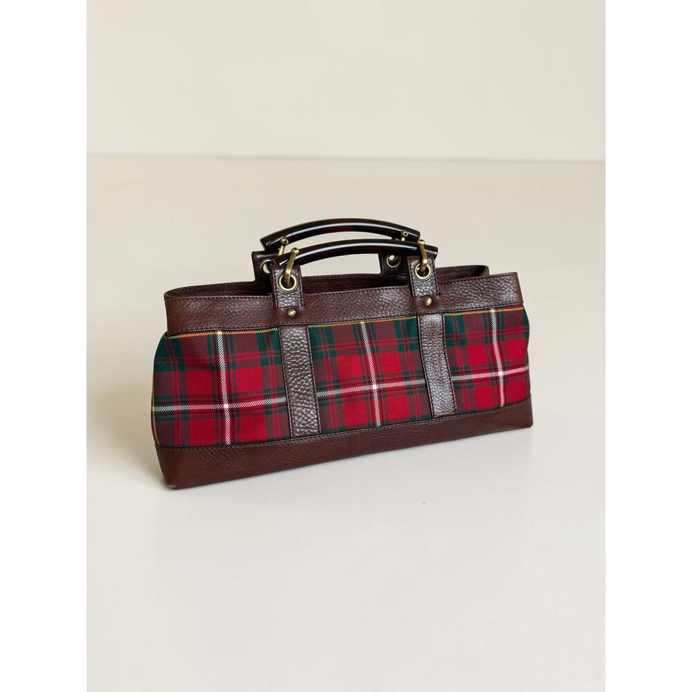 Red Burberry East West Picnic Check Bag Lucite Horn Handles - Picture 3 of 16